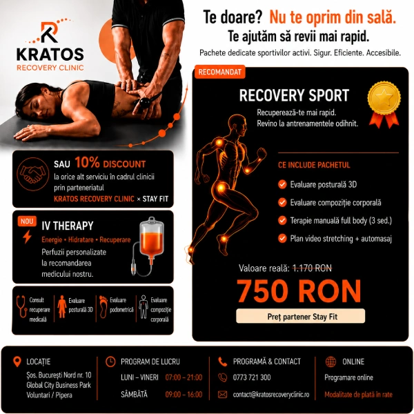 Beneficii exclusive pentru trainerii Stay Fit Gym – de la Kratos Recovery Clinic