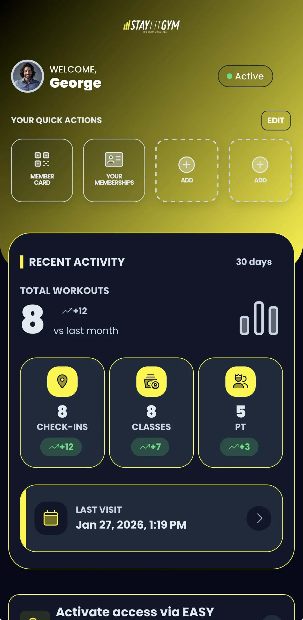 Interfața aplicației Stay Fit Gym